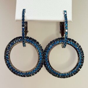 NWT Turquoise & Black 2-in-1 Rhinestone Hoop Earrings